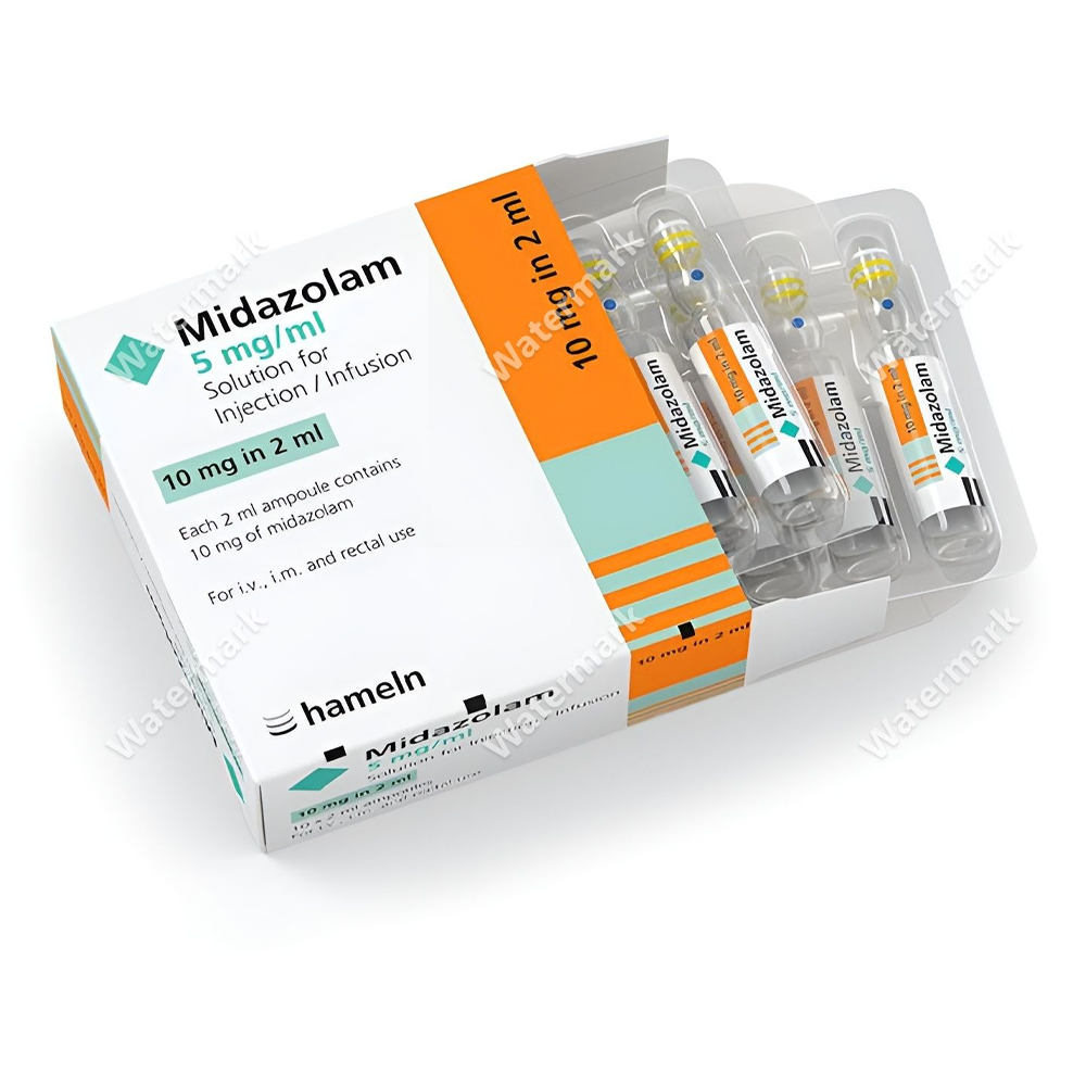 Раствор Мидазолам 5 мг/мл от hameln — упаковка и ампулы для внутривенных инъекций и инфузий